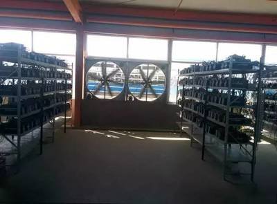 A modern mining farm bustling with activity